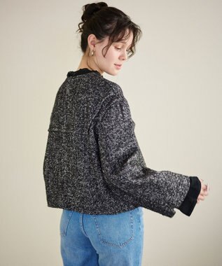 #Newans 【セットアップ可能】ワイドスリーブツイードプルオーバー グレー