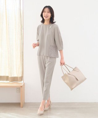 ANY 【洗濯機可・セットアップ】ブラウスパンツセットアップ ライトグレー系