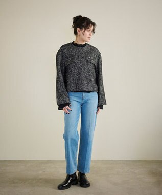 #Newans 【セットアップ可能】ワイドスリーブツイードプルオーバー グレー