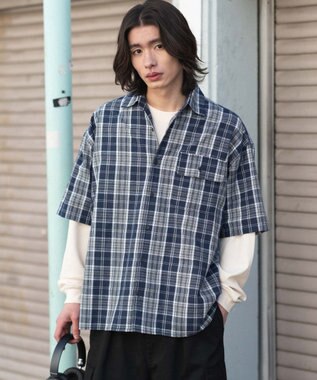 WEGO 【ユニセックス着用ITEM】アンサンブルチェックシャツ（LS） ブルーチェック1