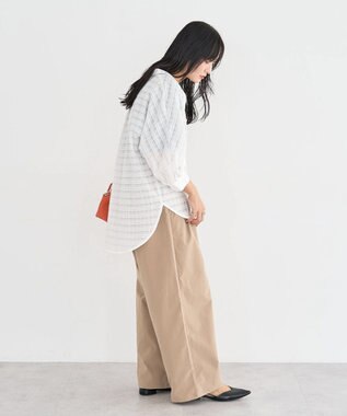 Green Parks シアーチェック７分袖シャツ Off White