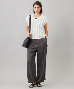 ICB L 【洗える】カットジャガード Vネックニット オフホワイト系