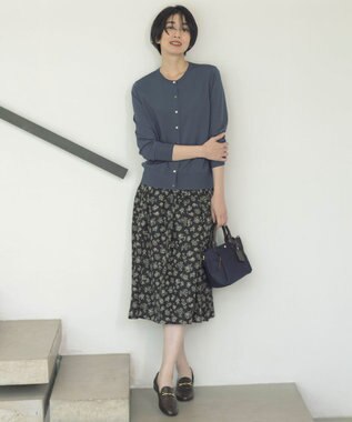 J.PRESS LADIES L 【WEB限定・洗える】ラインフラワープリント タック スカート スレート系