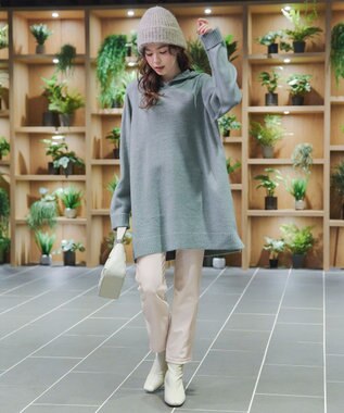 Tiaclasse メランジフーディーニットチュニック ミント