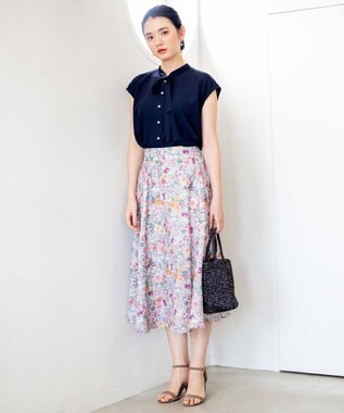 組曲 【洗える・イージーケア】シアーカルゼ ボウタイ ブラウス ネイビー系