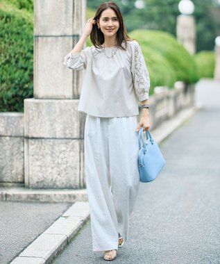 自由区 L 【SHIHOさん着用・セットアップ対応】リネンストレッチワイド パンツ オフ