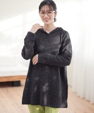 Tiaclasse メランジフーディーニットチュニック チャコールグレー