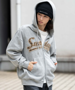 WEGO 【ユニセックス着用ITEM/SMLサイズ展開】レオパードワッペンダブルZIPパーカー