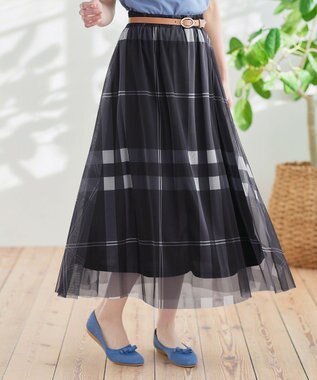 Tiaclasse 【小倉優子さん着用】チュールレースチェックスカート ブラック