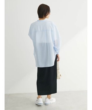 Green Parks シアーチェック袖ドロストシャツチュニック Sax