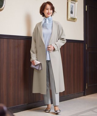 自由区 【洗える】ライトダブルクロス ノーカラーコート サンドベージュ