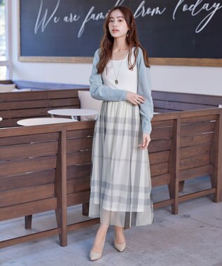 Tiaclasse 【小倉優子さん着用】チュールレースチェックスカート アイボリー