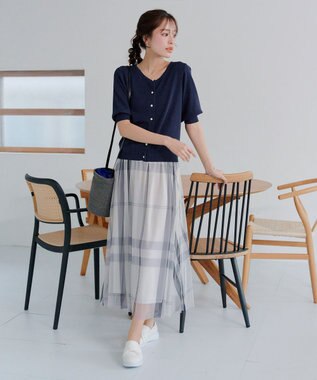 Tiaclasse 【小倉優子さん着用】チュールレースチェックスカート アイボリー