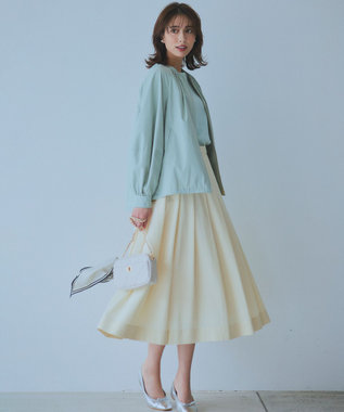 23区 L 【洗える】コンフォートストレッチ 5分袖 ニット スモーキーグリーン系