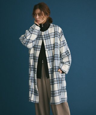 Green Parks シャギーノーカラーコート Blue