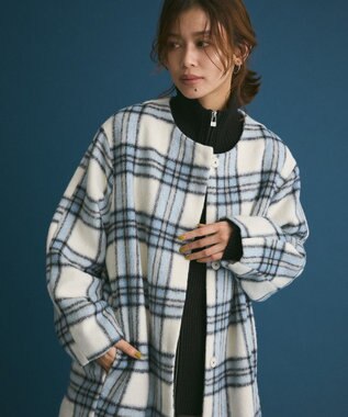 Green Parks シャギーノーカラーコート Blue