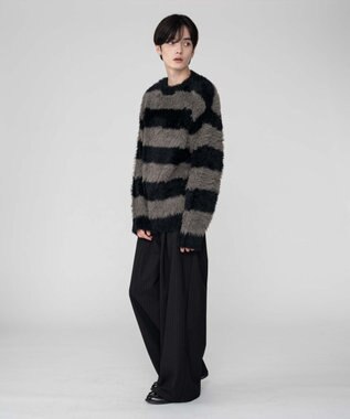 WEGO 【2025秋冬新作/ユニセックス着用ITEM/MLサイズ展開】フェザーニットプルオーバー ブラックボーダー