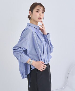 earth music&ecology ＴＲキュプラドロストシャツ Stripe Navy