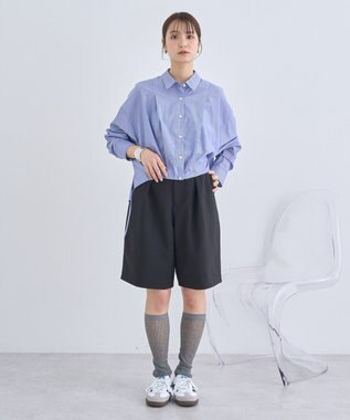 earth music&ecology ＴＲキュプラドロストシャツ Stripe Navy