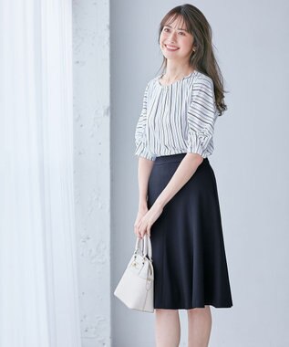 ANY SIS 【WEB・一部店舗限定】リネンライクポリエステル スカート ネイビー