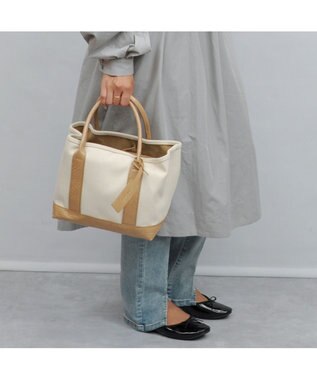 UNBILLION cachecache パーテーションキャンバストートバッグ アイボリーキャメル