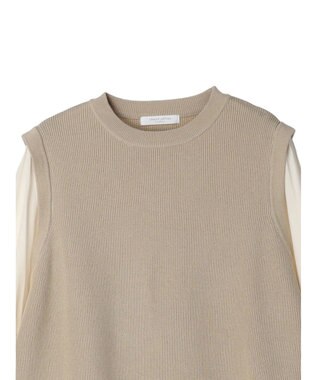 Green Parks とろみ布帛ドッキングニットチュニック Beige