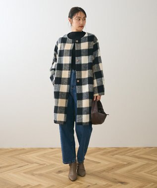 Green Parks シャギーノーカラーコート Beige