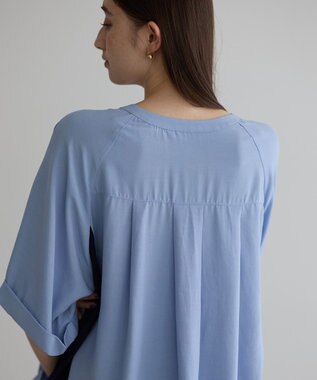 YECCA VECCA ギャザーデザイン配色シャツ Sax