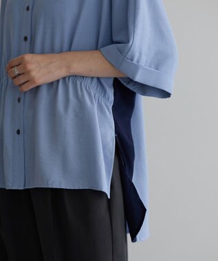 YECCA VECCA ギャザーデザイン配色シャツ Sax