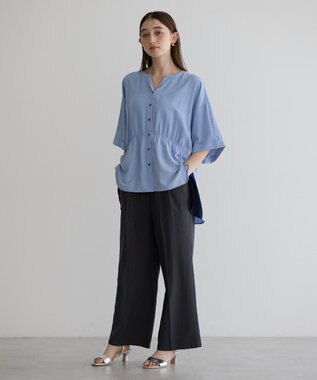 YECCA VECCA ギャザーデザイン配色シャツ Sax