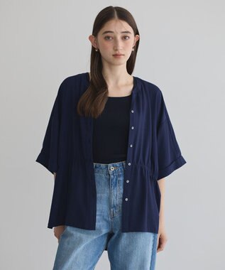 YECCA VECCA ギャザーデザイン配色シャツ Navy