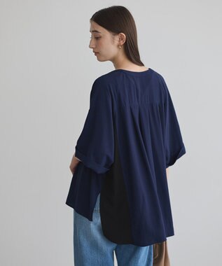 YECCA VECCA ギャザーデザイン配色シャツ Navy