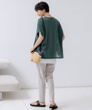 23区 【洗える】ライトシアー ハーフスリーブ ニット モスグリーン系