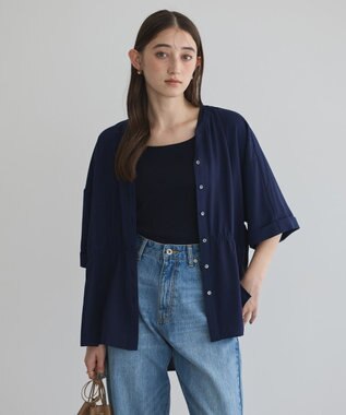YECCA VECCA ギャザーデザイン配色シャツ Navy