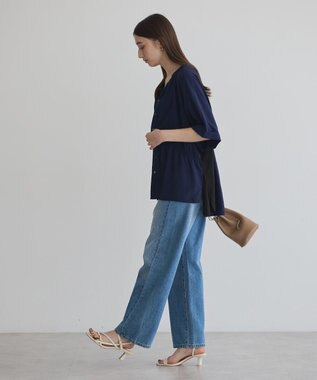 YECCA VECCA ギャザーデザイン配色シャツ Navy