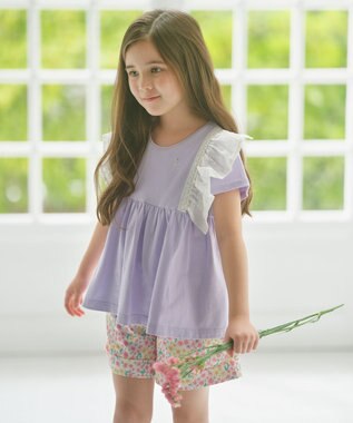 組曲 KIDS 【110-140cm】ラッフルレースフリル Tシャツ ラベンダー系
