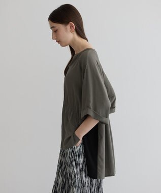 YECCA VECCA ギャザーデザイン配色シャツ Khaki