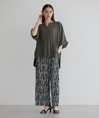 YECCA VECCA ギャザーデザイン配色シャツ Khaki