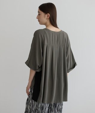 YECCA VECCA ギャザーデザイン配色シャツ Khaki