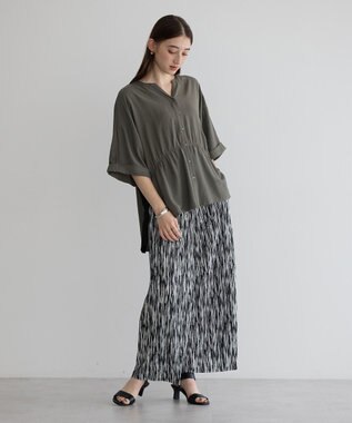 YECCA VECCA ギャザーデザイン配色シャツ Khaki