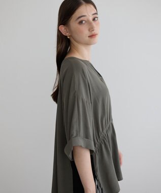 YECCA VECCA ギャザーデザイン配色シャツ Khaki