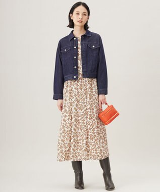 自由区 【洗える】スノーフラワープリント ワンピース モカ系