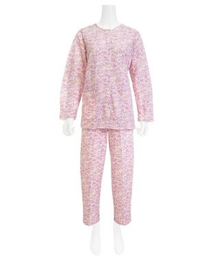 Wing 【数量限定　特別価格】 パジャマ 長袖 長ズボン 綿混(本体) キルトニット素材 保温性 あたたかい 前開きタイプ 丸首 小花柄 レディース EP6911 ウイング／ワコール ピンク