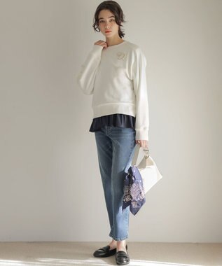 組曲 フリルシャツコンビ ロングTシャツ ネイビー系