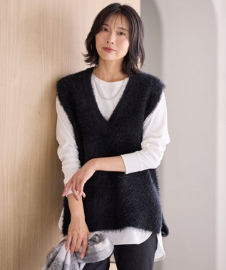  【洗濯機可】フェザーニットベスト