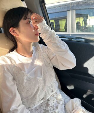 Green Parks AnriettMusee シャーリングスリーブＴシャツ＋レースキャミソールＳＥＴ Off White