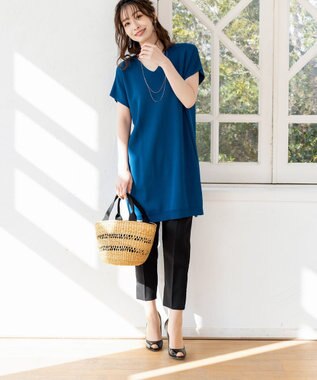 Tiaclasse 【洗える】美脚効果の高いスリットテーパードパンツ ブラック