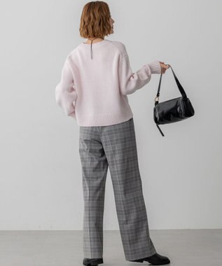 23区 【洗える】ウォームストレッチ チェック ワイド パンツ グレーチェック