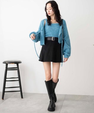 WEGO ベルト付チノプリーツスカパン ブラック