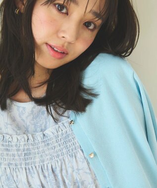 Feroux 【洗える・接触冷感・UVカット】ハートボタン7分袖 カーディガン スカイブルー系